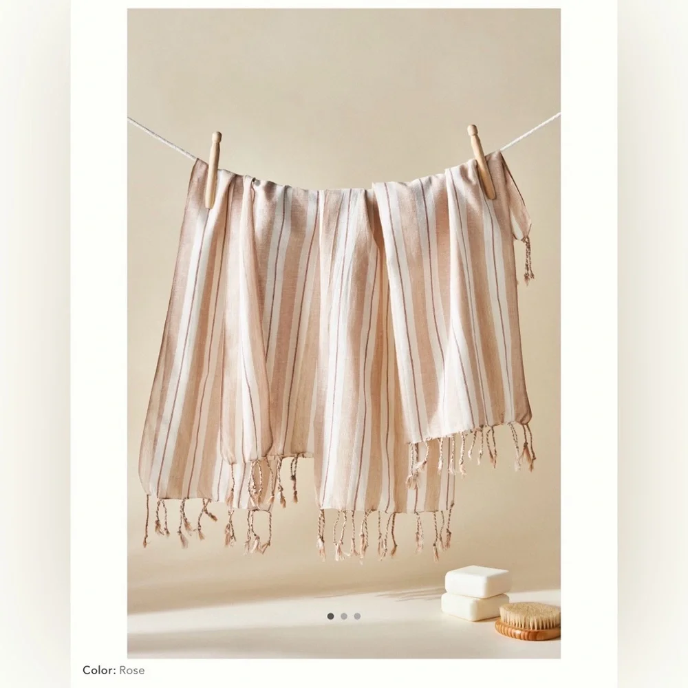 Anthro ❉ Chan Luu Stripe Cotton Dish Towels in Rose Set of 4 - Picture 3 of 10